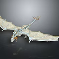 Game Movie Mythical Dragon Character with White Wings Blue Tail Skeletal Back in Flying Pose