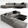 Modern Gray Sectional Sofa With Black Cushions And Metal Frame Coffee Table 3d model