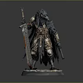 Raven Headed Warrior 3D Figurine With Detailed Armor Large Sword Dagger And Cracked Base