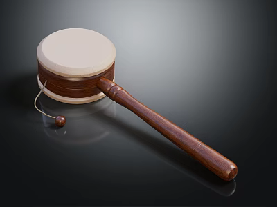 Wooden Rattle Drum With White Drum Head Long Wooden Handle And Attached Ball 3d model
