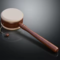 Wooden Rattle Drum With White Drum Head Long Wooden Handle And Attached Ball