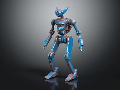 Blue Mechanical Robot Character With Metallic Texture And Articulated Joints 3d model