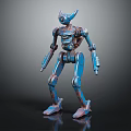 Blue Mechanical Robot Character With Metallic Texture And Articulated Joints