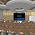 Modern Conference Room Interior With Samsung Screen Circular Tables Unique Ceiling And Natural Light