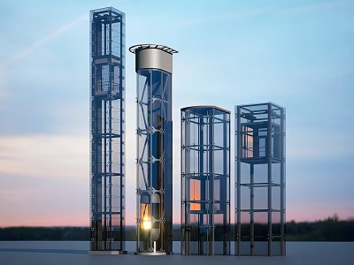 Modern Glass Elevator Structure With Transparent Design And Outdoor Metal Frame 3d model