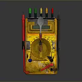 Yellow Electrical Measuring Device With Colorful Probes Dial Knob And Red Cable