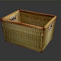 Handwoven Wicker Storage Basket With Wooden Frame And Side Handles For Household Use