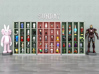 Display Shelves With Various Colorful Action Figures And Toys In Studio 3d model