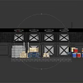 Cartoon Industrial Warehouse Scene With Forklift Boxes On Pallets And Overhead Crane