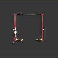 Red Frame Industrial Equipment With Vertical Columns Top Crossbar And Yellow Components