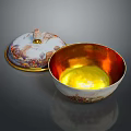Elegant Porcelain Bowl With Golden Interior And Decorative Lid Design