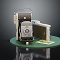 Vintage Digital Camera Display On Green Circular Base With Yellow Card 3d model