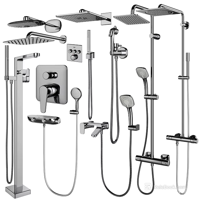 Modern Shower System With Overhead Handheld Shower Control Knob And Flexible Hose 3d model 