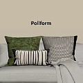 Stylish Decorative Pillows in Green Black White Patterns on Light Gray Sofa 3d model