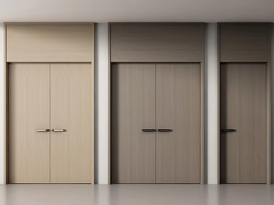 Modern Interior Featuring Three Wooden Double Doors In Light Medium And Dark Wood Tones 3d model