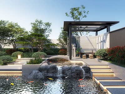 Modern courtyard landscape model