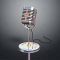 Vintage Microphone with Metal Stand Retro Design and Base Cable Detail