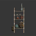 Wooden Multi Layer Storage Shelf With Ceramic Jars And Bottles