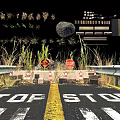 Road With Stop Signs Barriers Yellow Dividing Line Guardrails And Grass