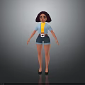 Child 3D Character with Purple Hair Yellow Shirt Blue Shorts and Black Shoes