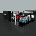 JD com Exhibition Booth Featuring Blue Convertible Car And Black Display Structures 3d model