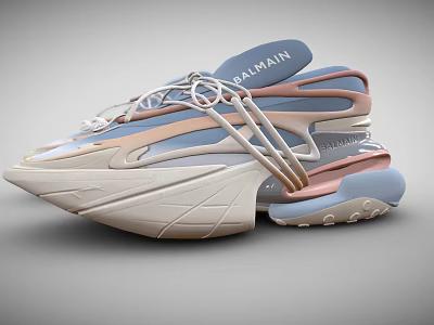 BALMAIN Modern Layered Shoes With Blue Pink Beige Colors And Thick Sole Design 3d model