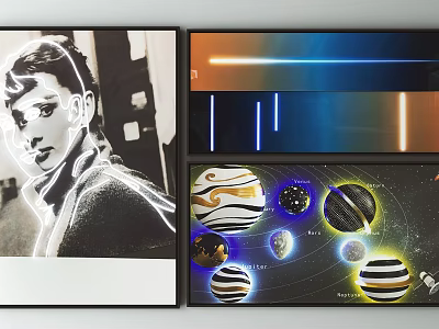 Artwork Collection With Portrait Abstract Light And Planets Design Prints 3d model