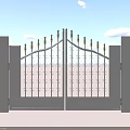 Black Iron Gate with Red Brick Walls Decorative Spires and Intricate Patterns