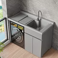Gray Laundry Cabinet With Sink Countertop And Washing Machine By Window