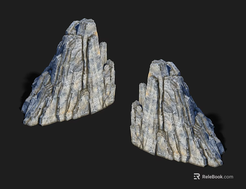 Natural Stone Wood Double Decorative Sculptures With Textured Gray Surface 3d model 