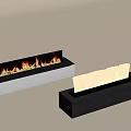 Two Modern Fireplaces With White And Black Base Featuring Burning Flames 3d model