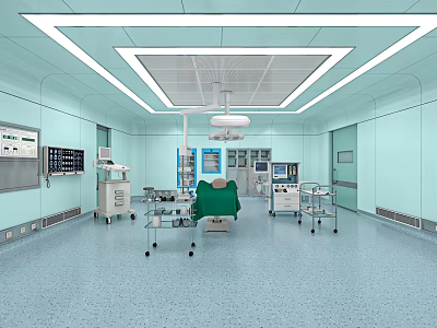 Modern Hospital Outpatient Clinic With Well Equipped Surgical Equipment And Blue Tone Operating Environment 3d model