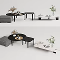Modern Coffee Tables With Round Rectangular Designs Stools Plants Vase And Books 3d model