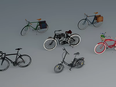 Various Stylish Bicycles Including Vintage Modern Kids Models With Baskets And Bags 3d model