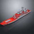 Detailed 3D Military Ship Model With Red Deck White Hull And Antennas