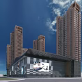 Modern Commercial Complex With High Rise Buildings Glass Facade And Parking Structure
