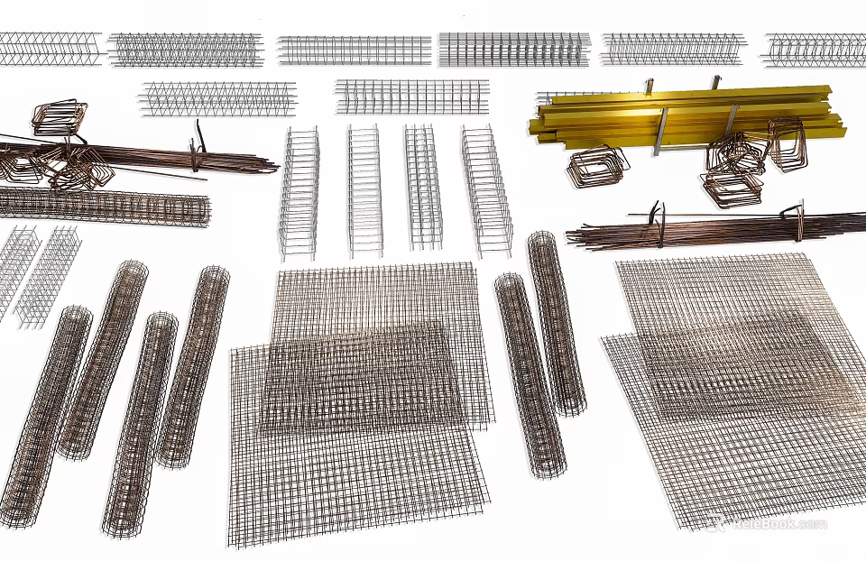 Durable Steel Construction Components Featuring Reinforcement Mesh And Metal Bars 3d model 