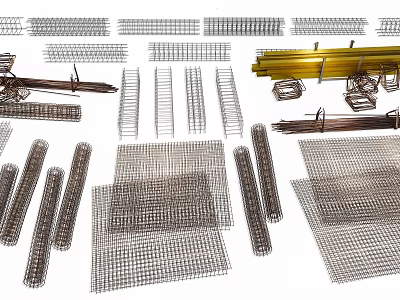 Durable Steel Construction Components Featuring Reinforcement Mesh And Metal Bars 3d model