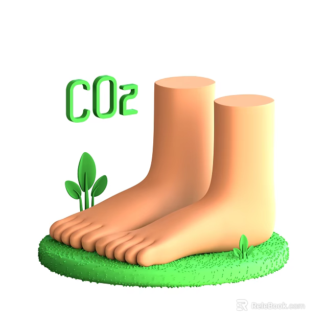 Eco Friendly Game Movie Character Feet With CO2 Green Leaves On Grass 3d model 