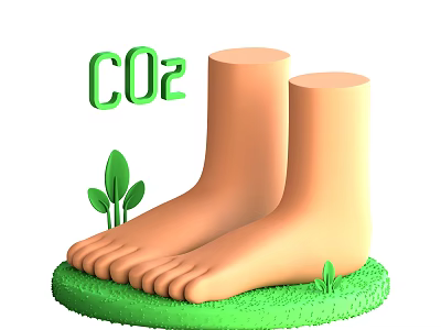 Eco Friendly Game Movie Character Feet With CO2 Green Leaves On Grass 3d model