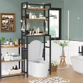 Multi tiered Bathroom Cabinet Rack With Metal Frame Wooden Shelves And Toiletries In Modern Bathroom