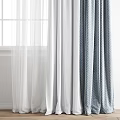 Gray Textured Curtains With White Sheer Layers And Window Roller Blind Design 3d model