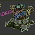 Green Camouflage Mechanical Turret With Dual Barrels And Armored Base