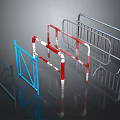 Different Types of Metal Barriers Including Blue Red White Striped and Silver Fences