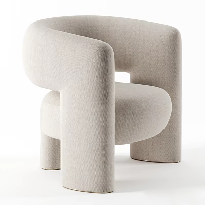 Beige Linen Fabric Single Sofa With Modern Curved Armrests And Sturdy Legs 3d model