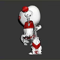 Cartoon Style Robot Character in Game with White Red Color Round Head and Claw Hands