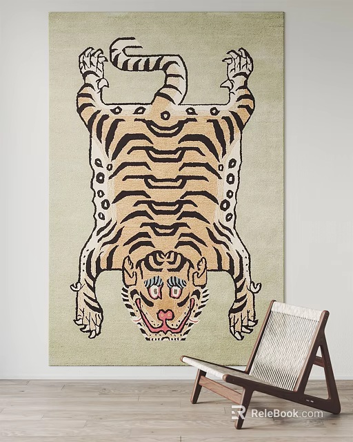 Elegant Square Rug Featuring Tiger Pattern Beige Background And Brown Stripes For Home Decor 3d model