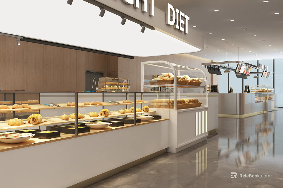Sweet Dessert Shop Interior With Glass Display Cases And Fresh Pastries 3d model 