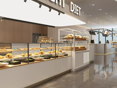Sweet Dessert Shop Interior With Glass Display Cases And Fresh Pastries 3d model