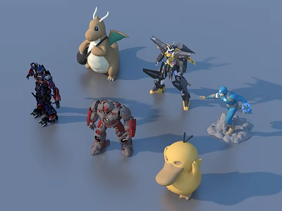 Colorful Toy Figures Collection Featuring Dragon Robot Duck and Other Characters 3d model